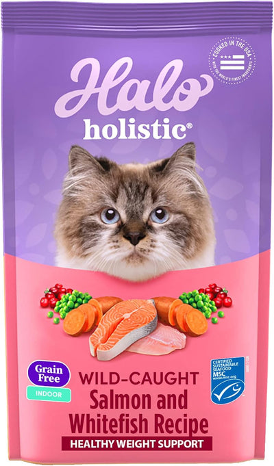 Holistic Indoor Cat Food Dry, Grain Free Wild-Caught Salmon & Whitefish Recipe for Healthy Weight Support, Complete Digestive Health, Dry Cat Food Bag, Adult Formula, 6-Lb Bag