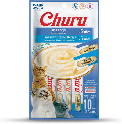Churu Cat Treats, Grain-Free, Lickable, Squeezable Creamy Purée Cat Treat/Topper with Vitamin E & Taurine, 0.5 Ounces Each Tube