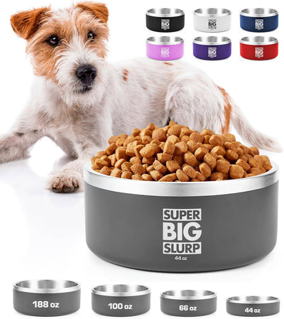Heavy Duty Insulated Dog Bowl | Double Wall Stainless Steel Dog Food Dish | Non-Slip Spill Proof Dishwasher Safe Cat Bowl | Water Bowl 
