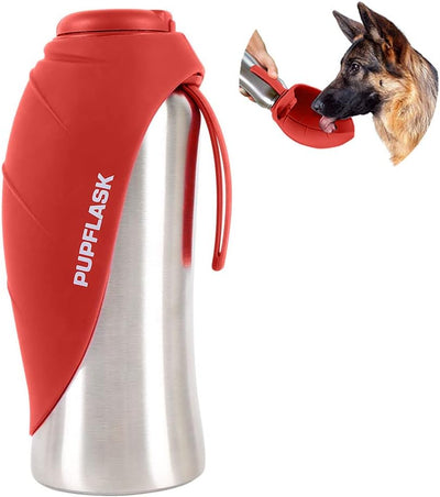 Pupflask Dog Water Bottle | Stainless Steel | Convenient Dog Water Dispenser | Puppy Travel Water Bowl | Portable Pet Water Bottle | Leak Proof Bottle Perfect Size for All Dog Breeds