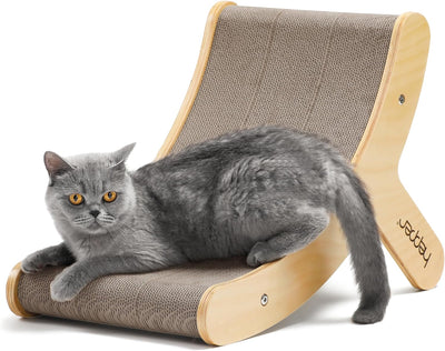 Hi-Lo Cardboard Cat Scratcher with Real Wood & Metal Frame - 3-Position Cat Scratchers for Indoor Cats - Curved Cat Scratching Board Activates Muscles 